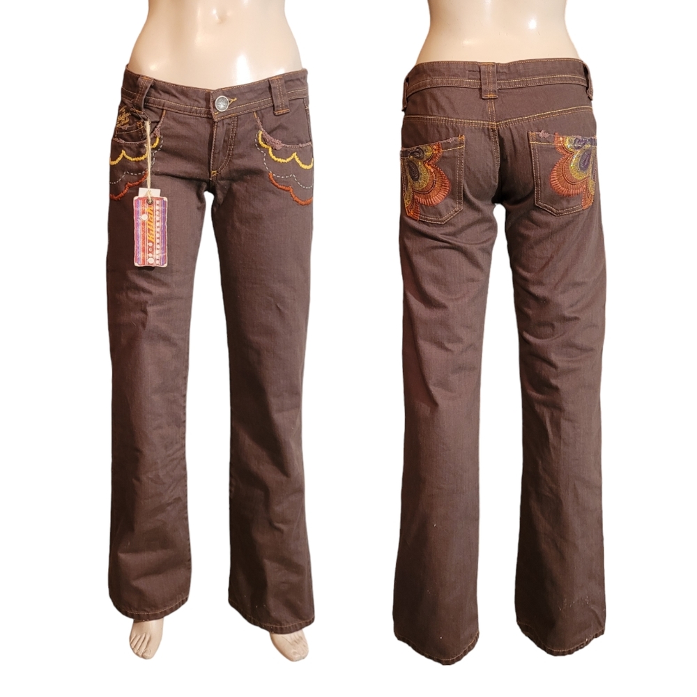 Vintage Y2K Killah Low Rise Boot Cut Embroidered Sequins Fairy Grunge Jeans 28